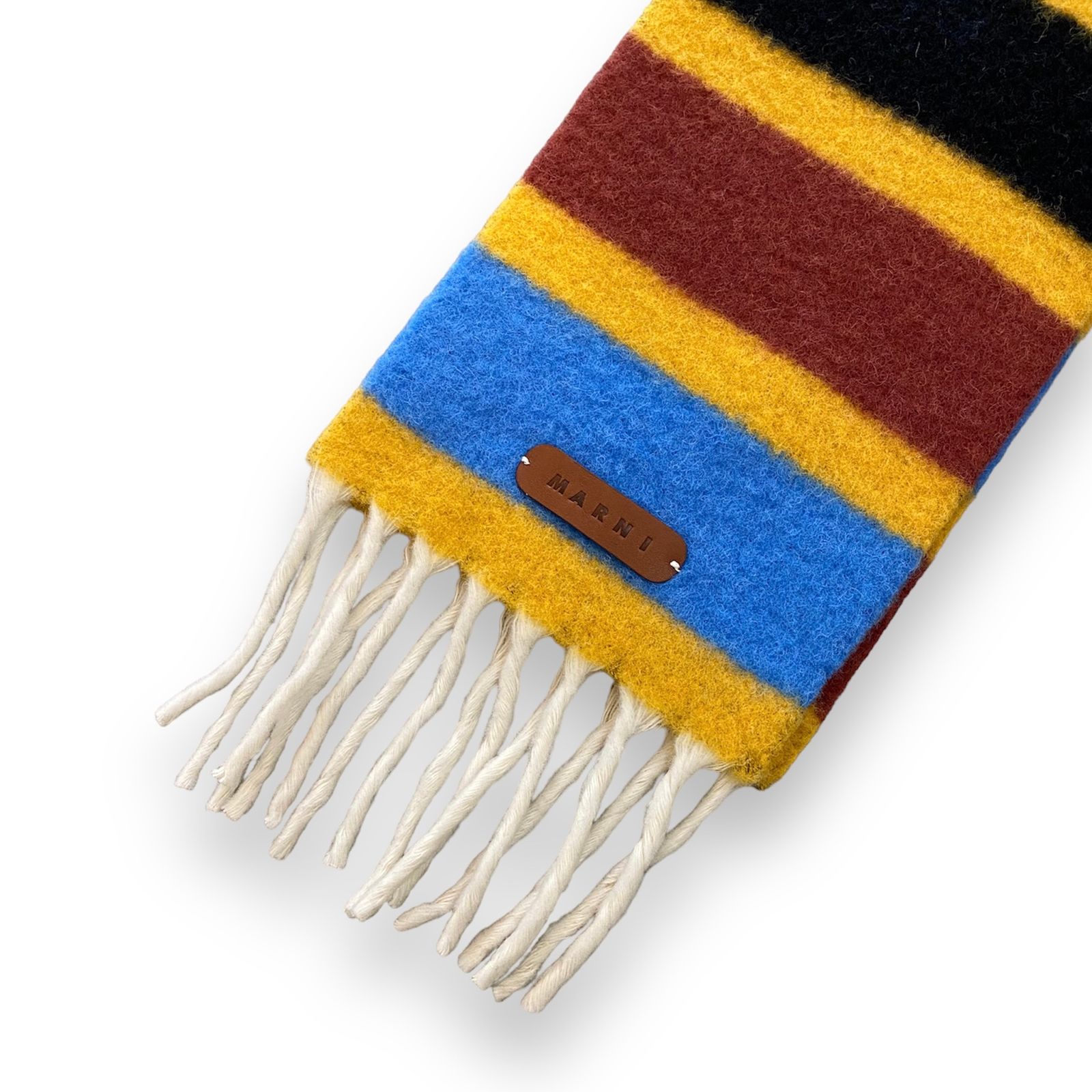 MARNI - ブラウン ストライプ ブラッシュドアルパカ製マフラー / ユニ