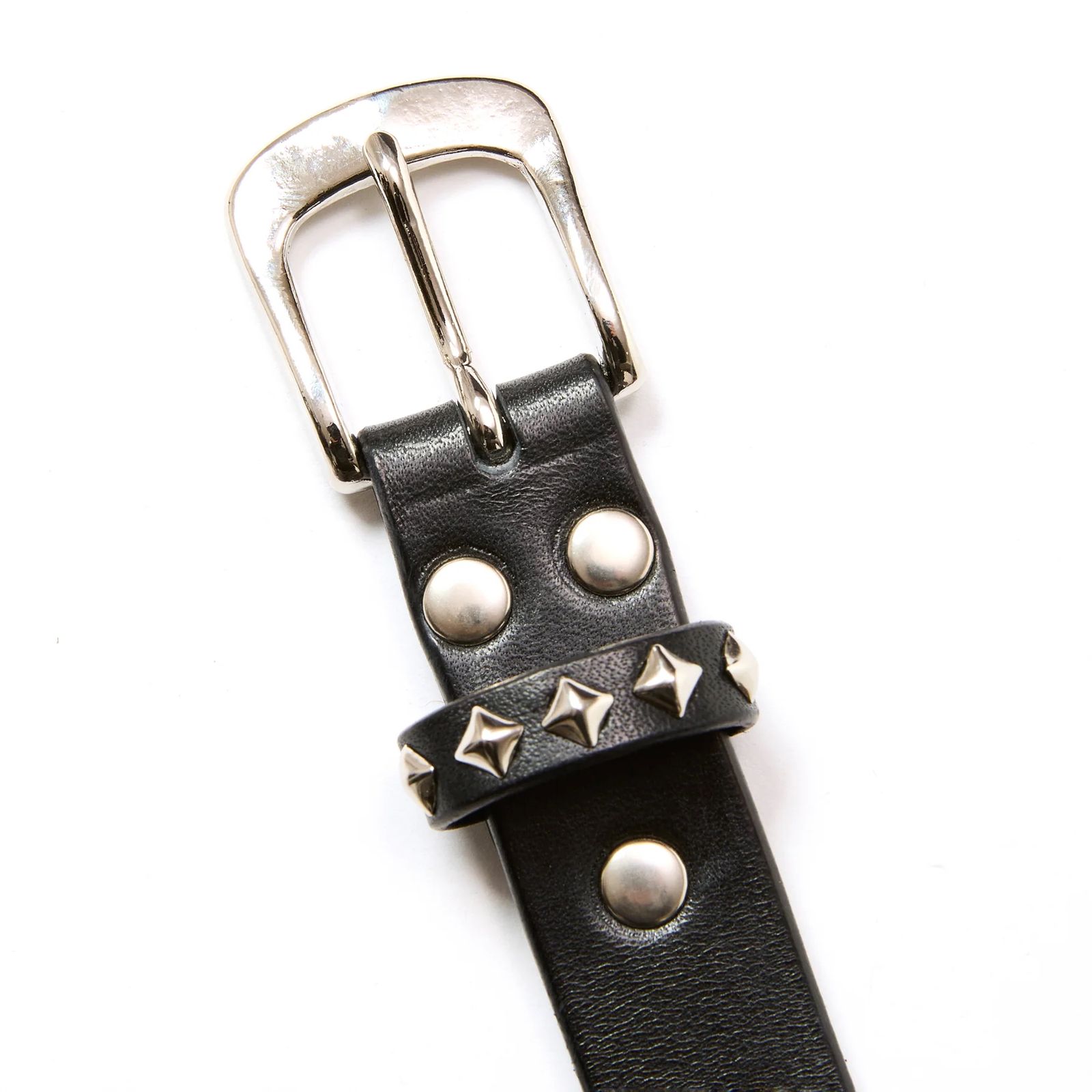 CALEE - STUDS LEATHER NARROW LONG BELT (BLACK) / スタッズ レザー