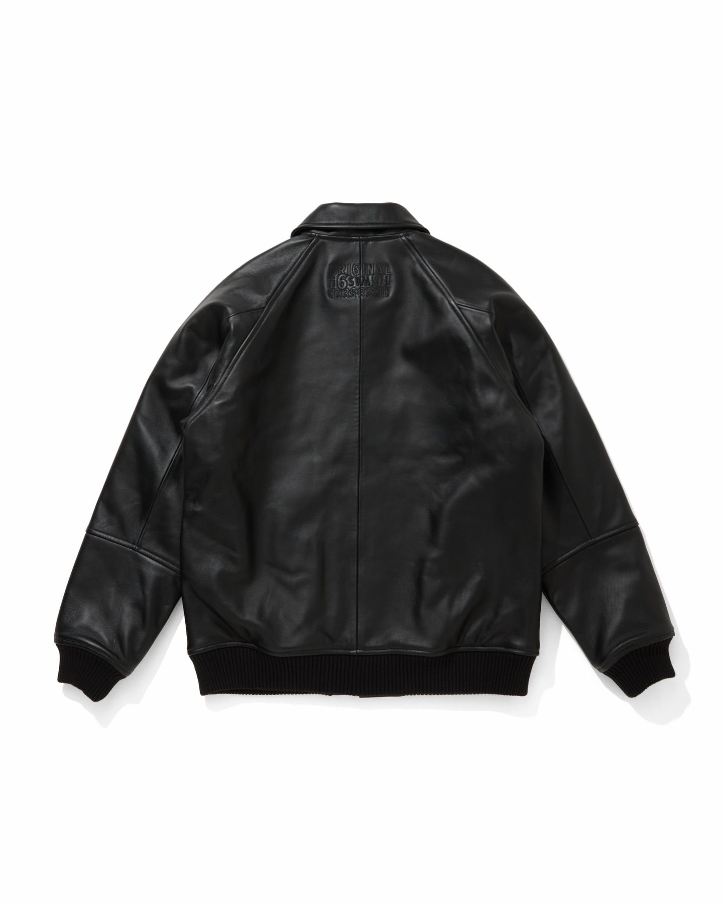 HIDE AND SEEK - Leather Varsity Jacket (BLACK/WHITE) / 西浦徹