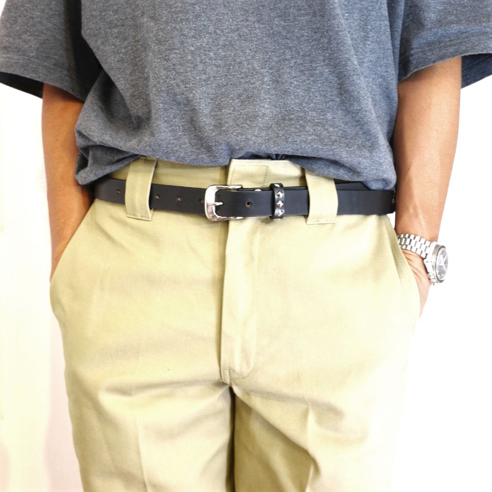 CALEE - STUDS LEATHER NARROW BELT (BLACK) / スタッズ レザー ナロー