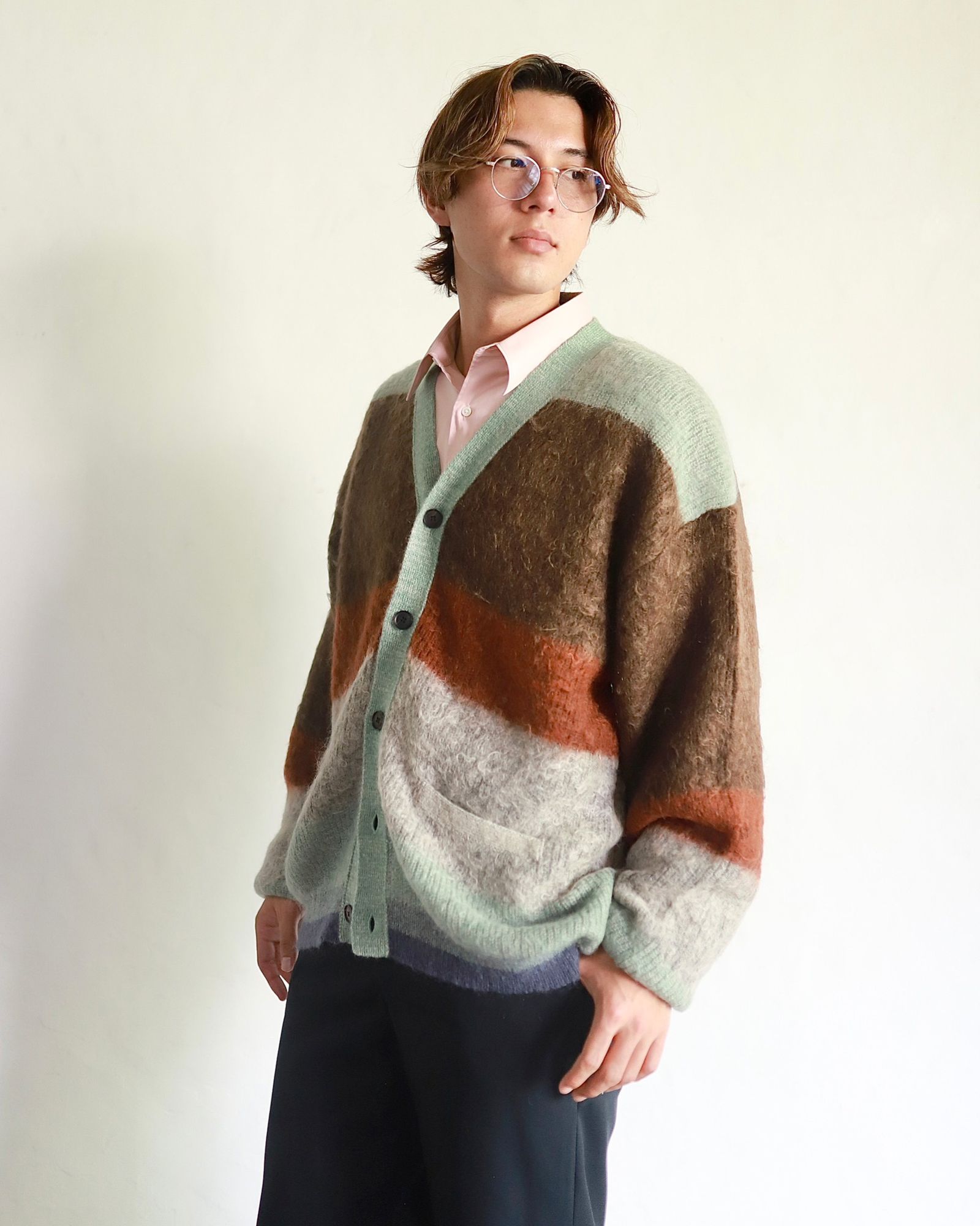 YOKE 23AW MOHAIR BORDER CARDIGAN