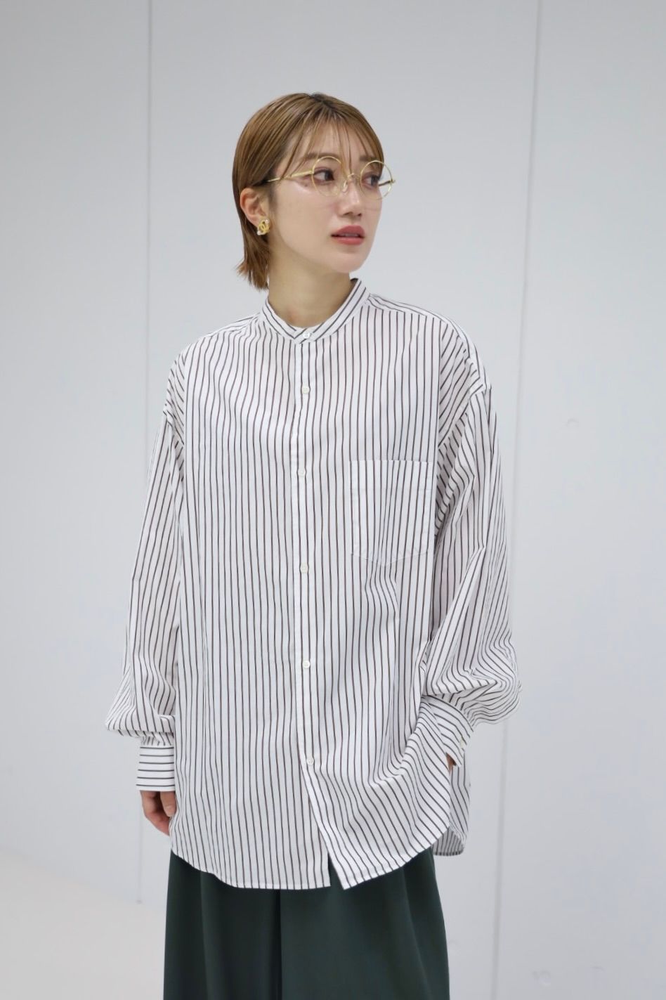 Graphpaper SIDOGRAS Stripe L/S Oversized Band Collar Shirt STYLE