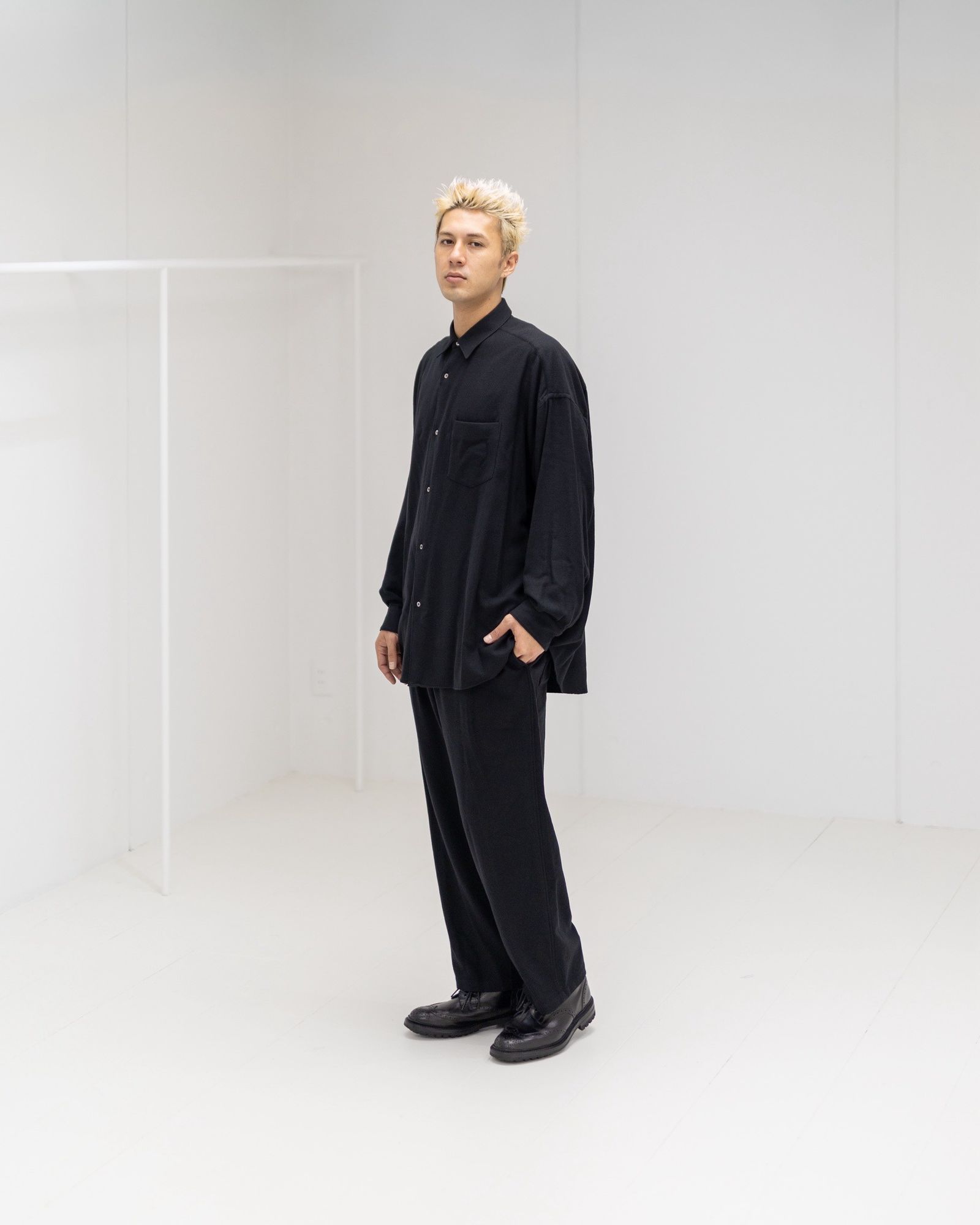 Graphpaper Extra Fine Wool Viyella Oversized Regular Collar Shirt