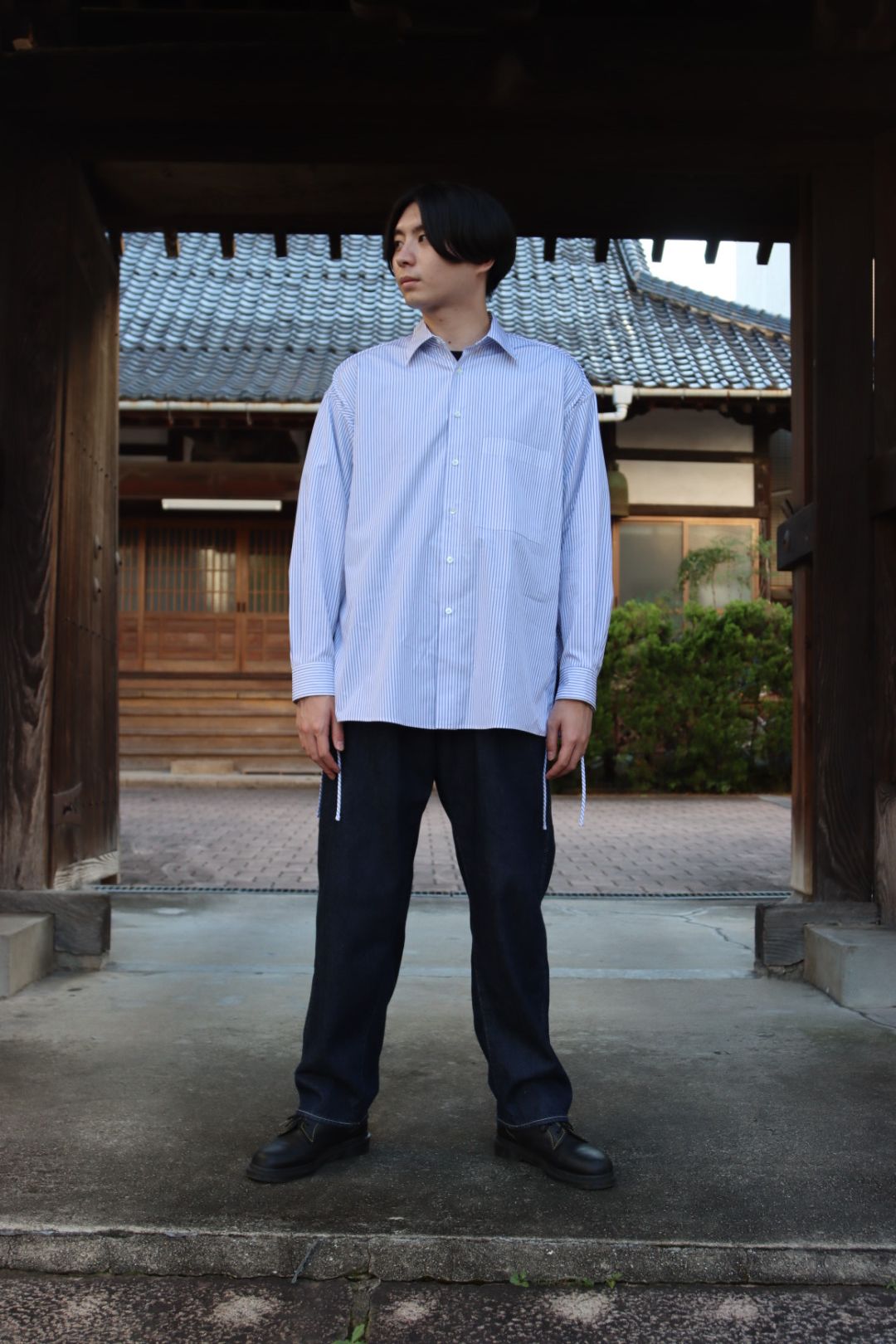 YOKE THOMAS MASON STRIPED PIPING SHIRT