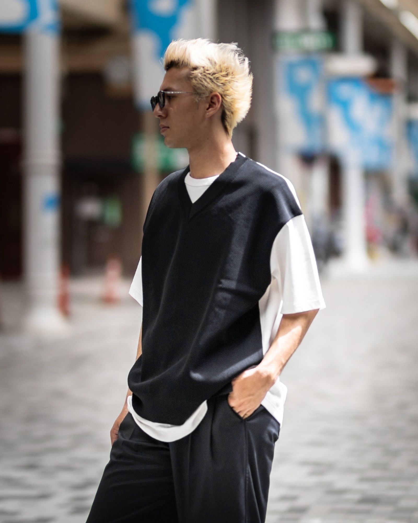 COMME des GARCONS HOMME 異素材切り替えTシャツ (WHITE) スタイル