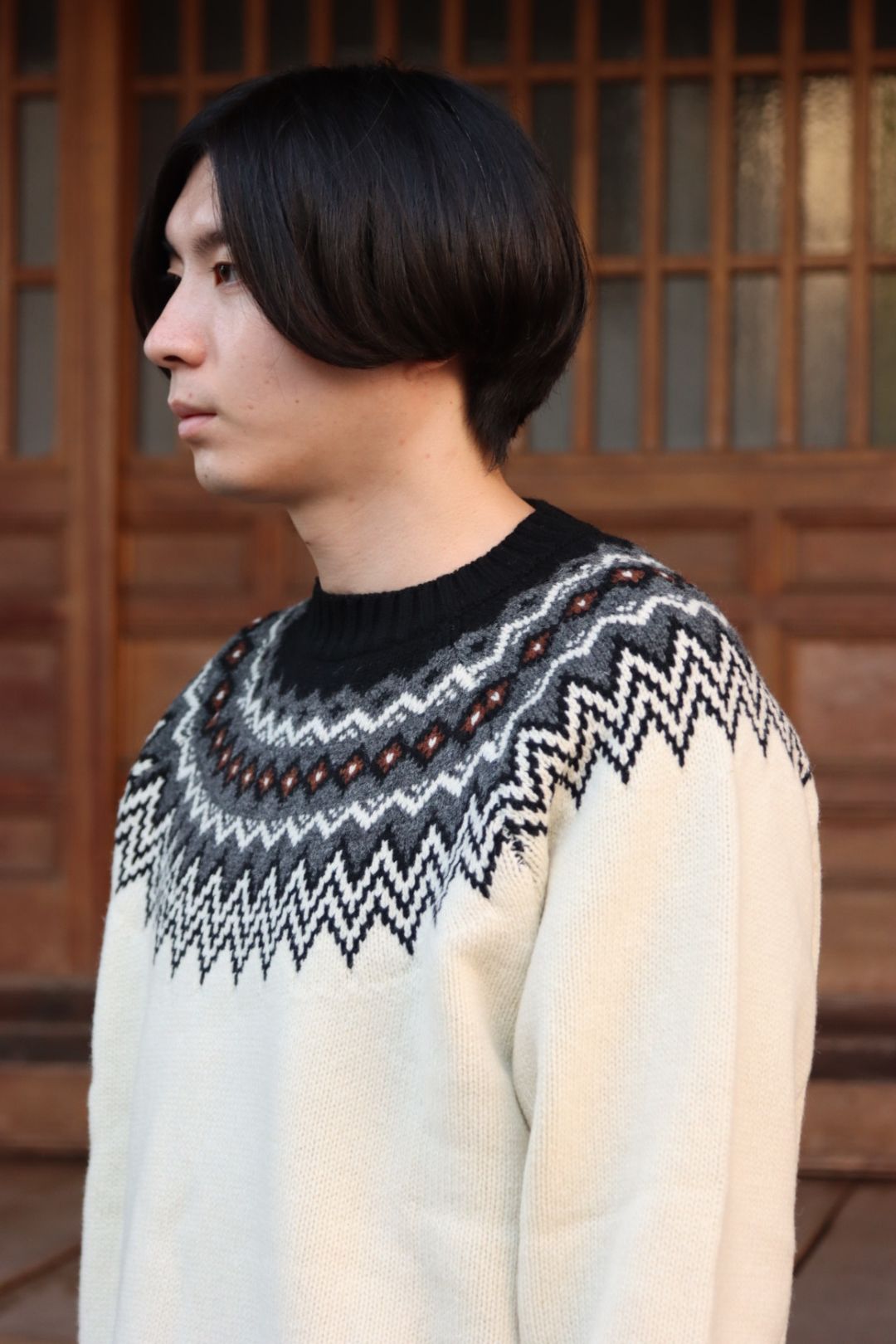 JUNYA WATANABE COMME des GARCONS MAN ウールジャガードニット求心柄