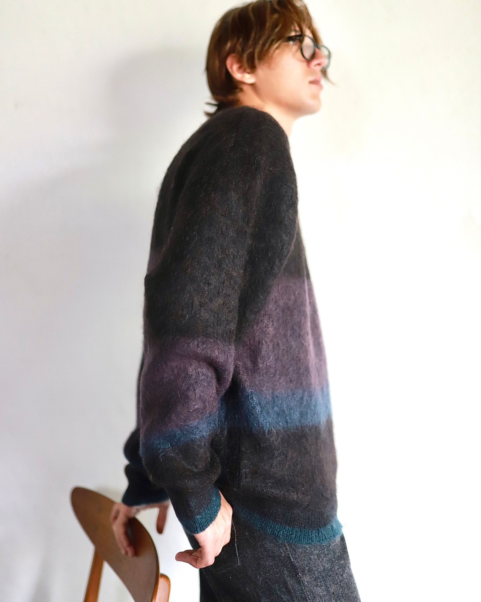 YOKE - ヨーク23AW MOHAIR BORDER CREWNECK SWEATER(YK23FW0572S)BLACK