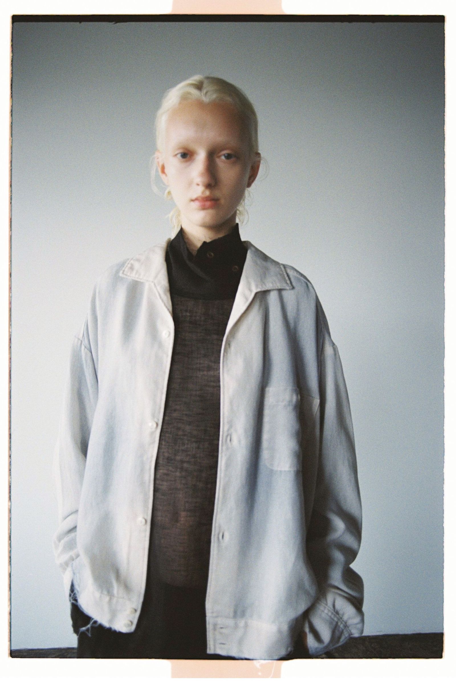 ANCELLM - MELANGE SHORT CRASH SHIRT JACKET/WHITE | NapsNote