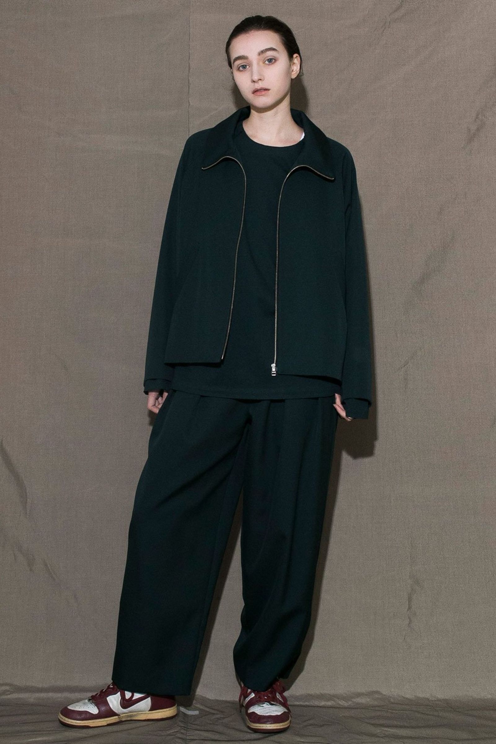 my beautiful landlet - HARUTO PROCESSED WOOL ZIP BLOUSON | GREEN