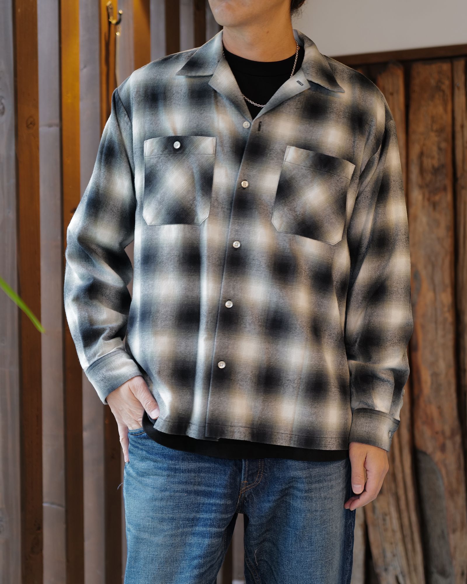 MINEDENIM - C.Flannel Ombre Open Collar SH BLT | River