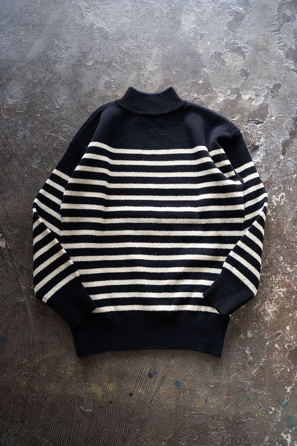 Slopeslow - Hard twisted Shetlandwool GOB sweater(NAVY×WHITE) | Salty