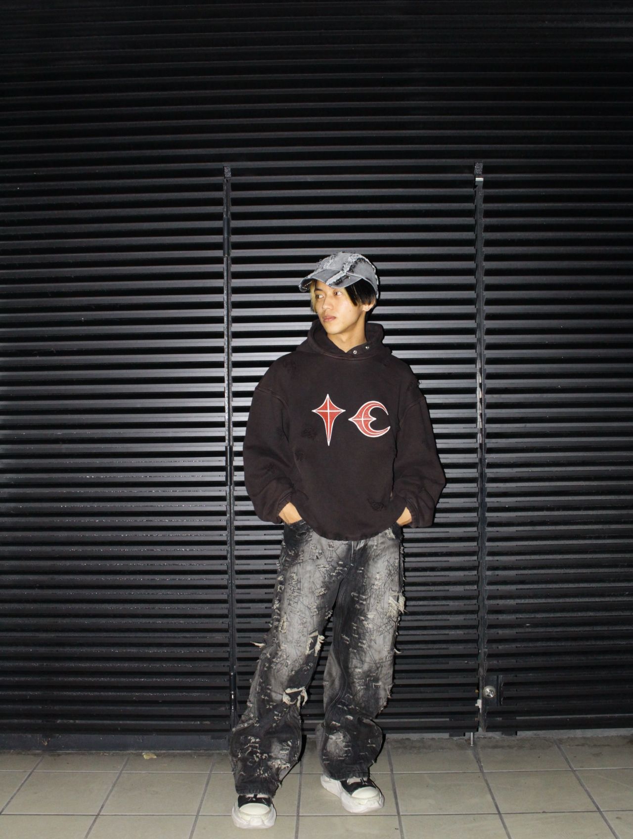 ⚡️THUG CLUBダメージ加工 ダークグレー デニムパンツ~*02 Thug Club