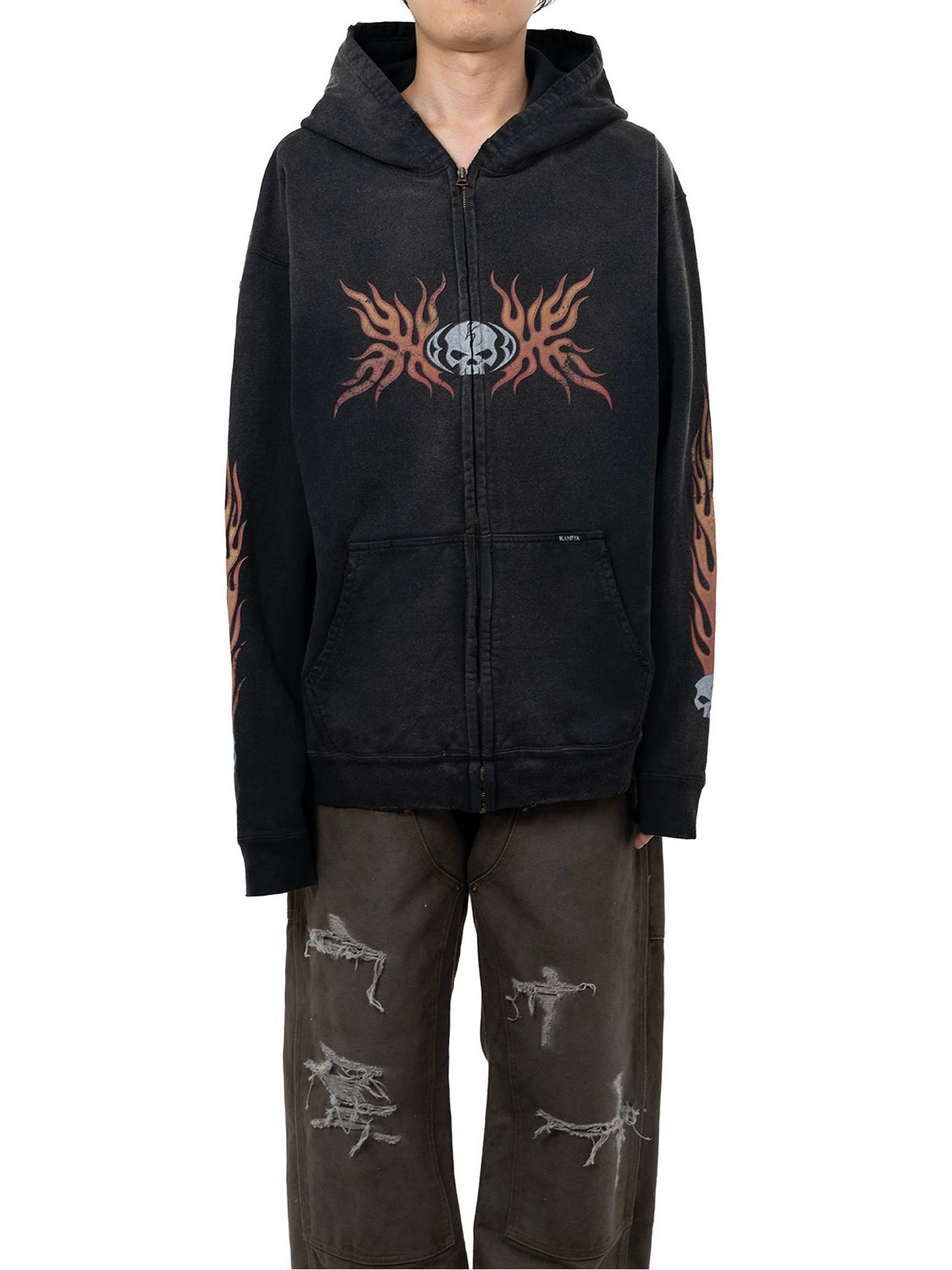 KAMIYA - 【25AW】スカル フレイム ディストレスド ジップ パーカー