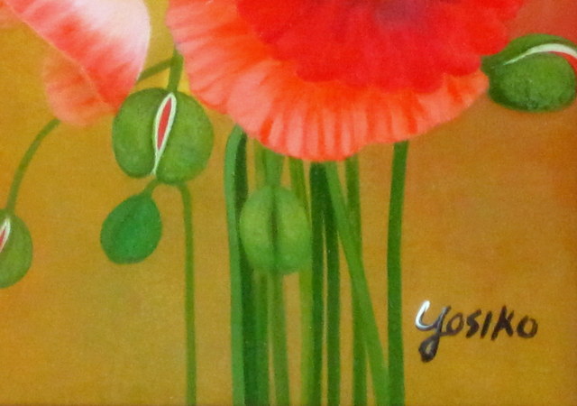 送料無料】ポピーの絵・志村好子「ポピー」油彩画・F0