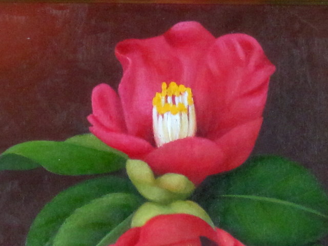 送料無料】志村好子「椿」（赤）・油彩・F0（小品）