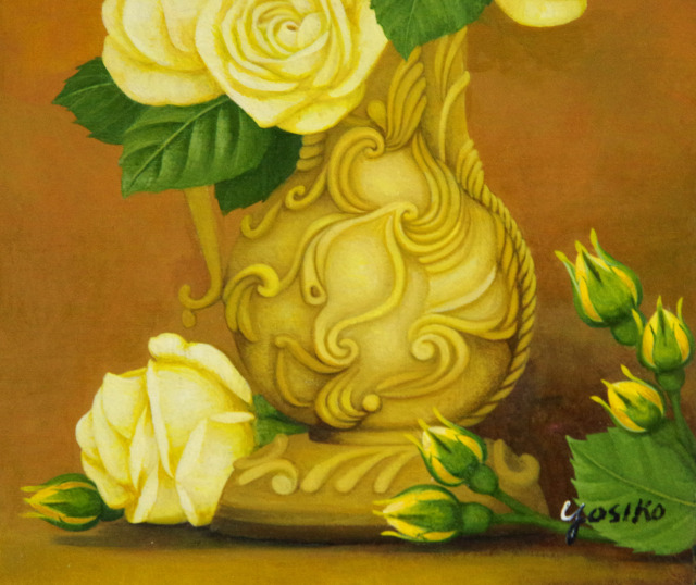 黄色の薔薇・志村好子「薔薇」油絵・F4