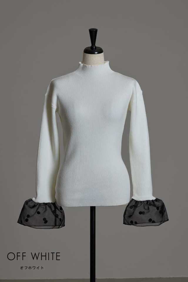 美香さんコラボ】フロッキードットフレアスリーブニットプルオーバー