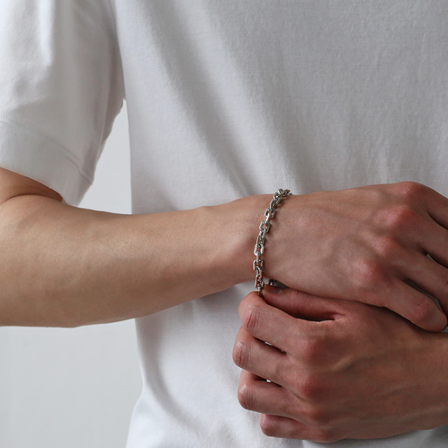 シンプル ライン 4面カット アズキ チェーン ブレスレット シルバー925