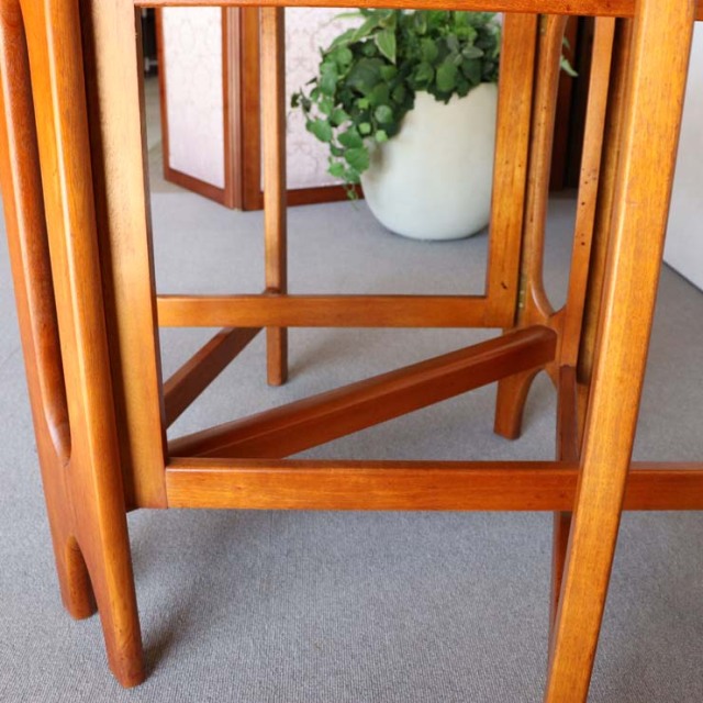 英国アンティーク木製ドロップリーフトロリーテーブル/収納式ワゴン机