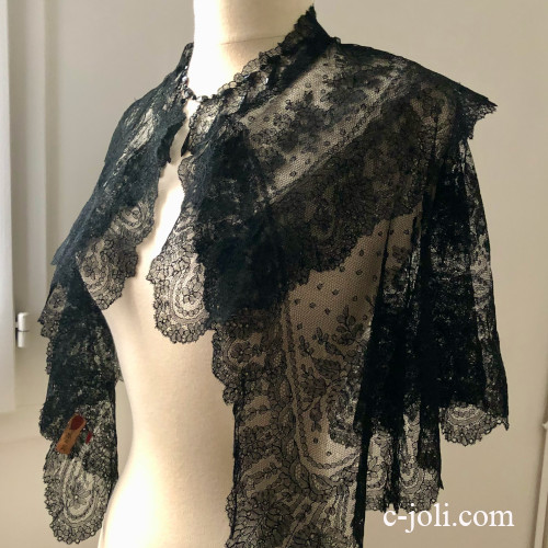 パリ発送】L2792 フランスアンティークレースショール/ケープ/付け襟