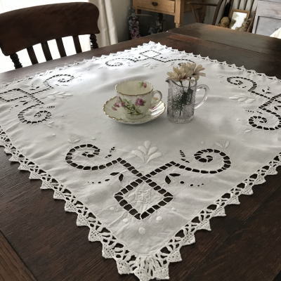 T2786 フランスアンティークリネンテーブルセンター/テーブルクロス