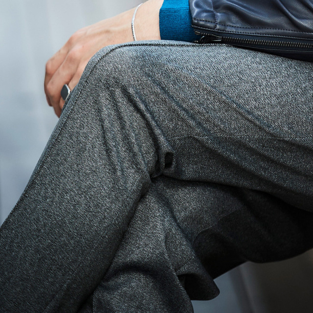 会員様限定] 超ストレッチパンツ ヘリンボーン柄 ニットポンチ ドロー