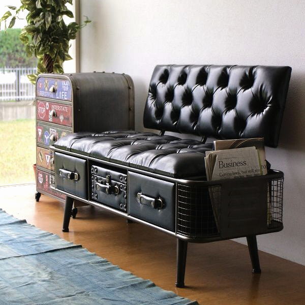 ベンチ 収納付 ソファ スツール おしゃれ ベンチスツール アイアン