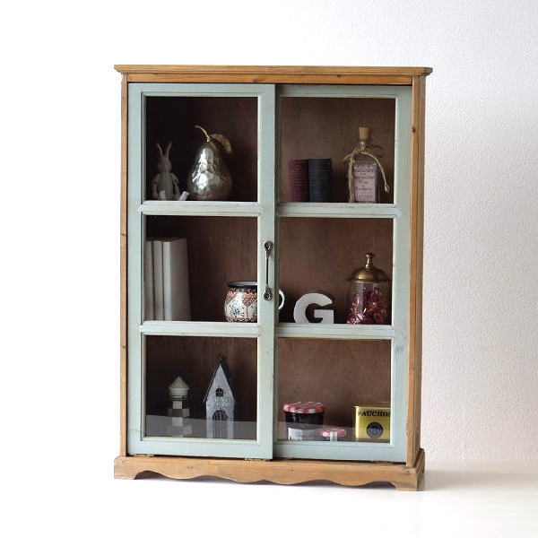 キャビネット 引き戸 ガラス扉 木製 スリム 薄型 完成品 かわいい