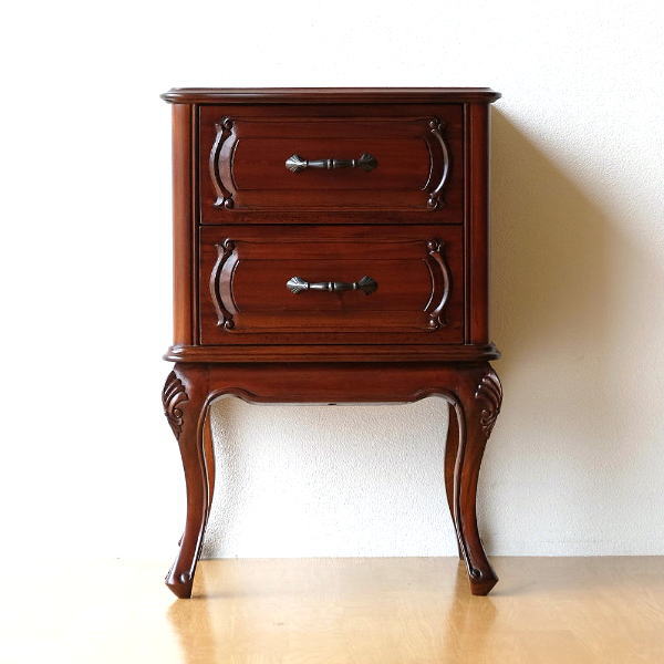 チェスト マホガニー 2段 無垢材 アンティーク 猫脚 猫足 サイド