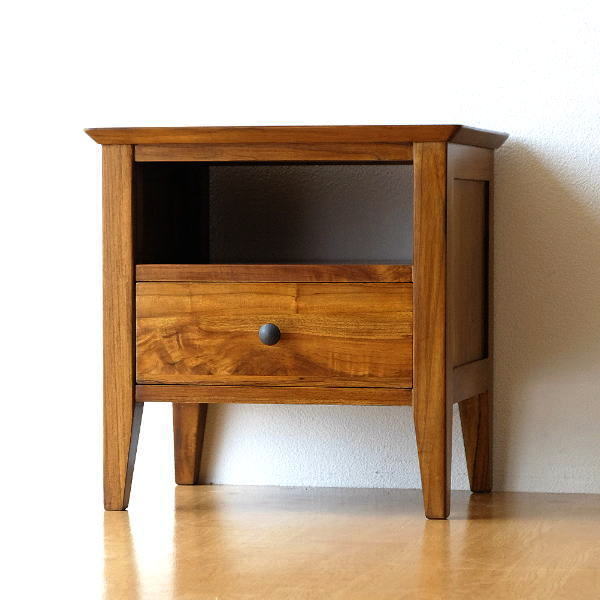 ベッドサイドテーブル ナイトテーブル チーク 無垢材 天然木 チーク