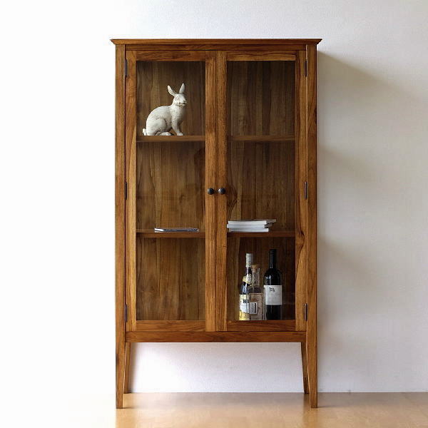 ガラスキャビネット 飾り棚 チーク 無垢材 コレクションケース 天然木