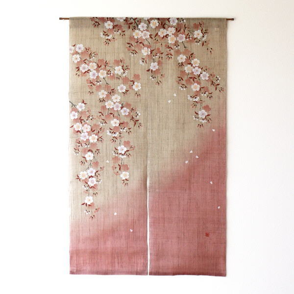 のれん おしゃれ 麻 和風 手描きのれん 山里桜 [wlj1014] | ギギliving