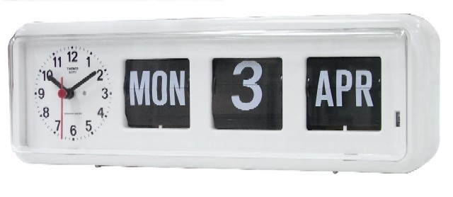 TWEMCO BQ-38ホワイト カレンダークロック/置き掛け兼用時計