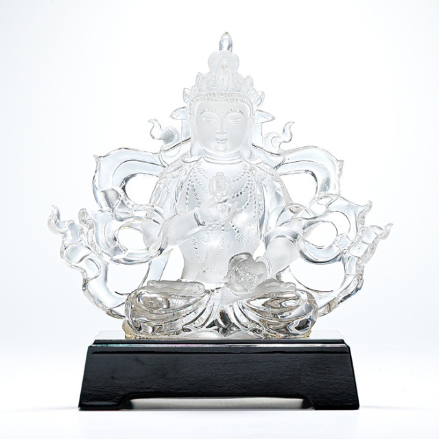 水晶彫刻 観音様 （天然水晶） 木製台付 No.75 | 神棚・神具の製造販売