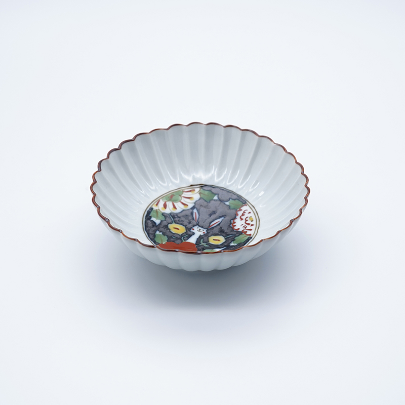 うさぎの小路(濃白)菊割菱小皿｜空萌工房(そらもえこうぼう)｜田口紀美子