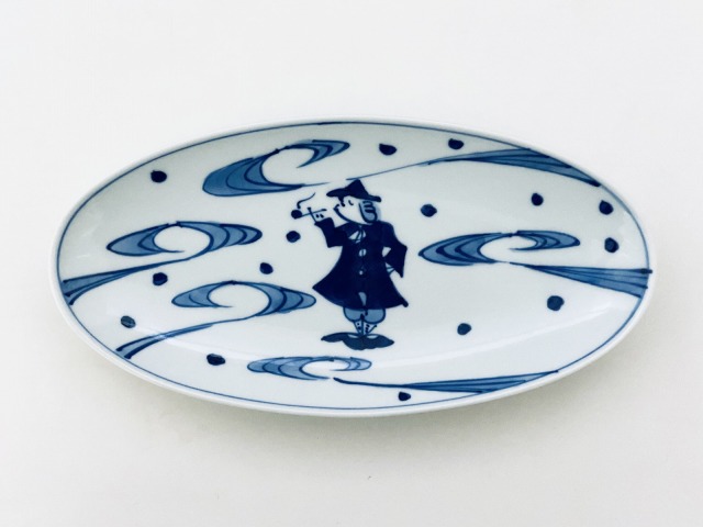 大航海小判焼皿 しん窯 青花