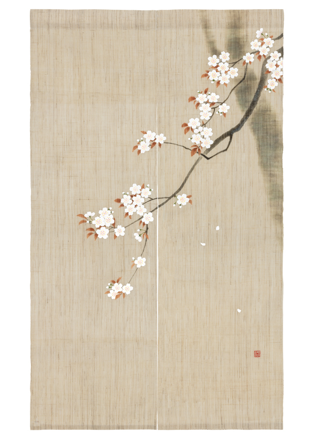 本麻のれん「墨描き桜」 [京都洛柿庵オンラインショップ]