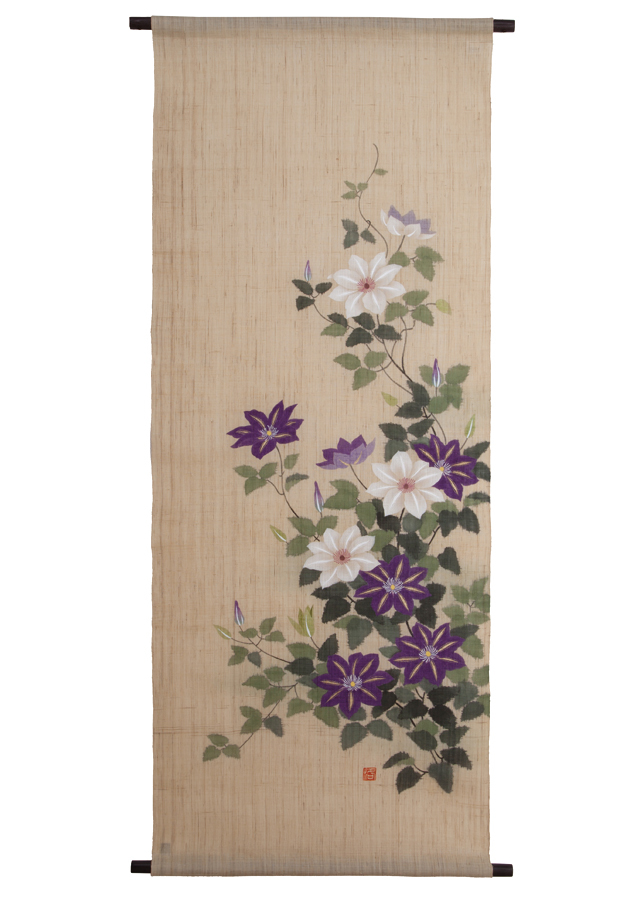 手染め麻タペストリー「鉄線花」[京都洛柿庵オンラインショップ]