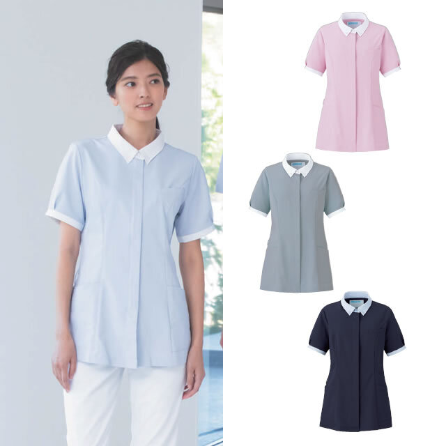 KAZEN 半袖ジャケット 女性用 Mサイズ 水色シャドーチェック柄 KAZEN