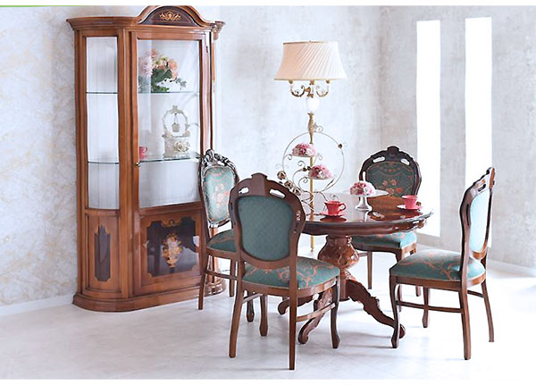 イタリア製 象嵌ラウンドダイニングセット5P （グリーンフラワー