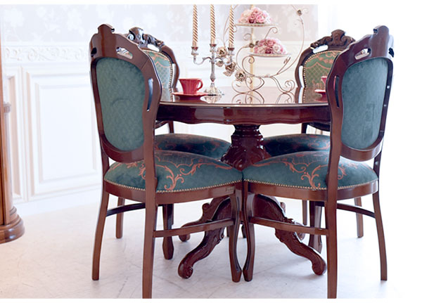 イタリア製 象嵌ラウンドダイニングセット5P （グリーンフラワー