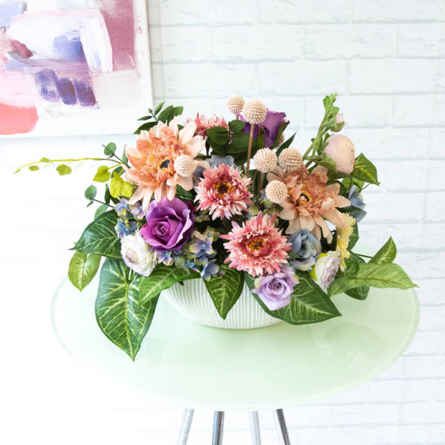 PAS065 造花アレンジメント/陶器鉢】フラワーアレンジメント アーティ