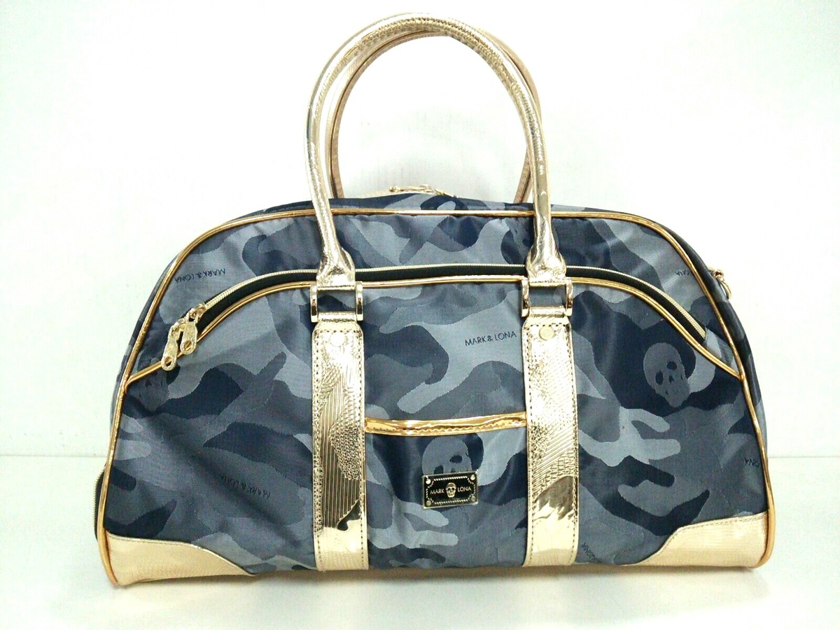 マークアンドロナ/ボストンバッグ/ネイビー×ゴールド/ジャガード×合皮