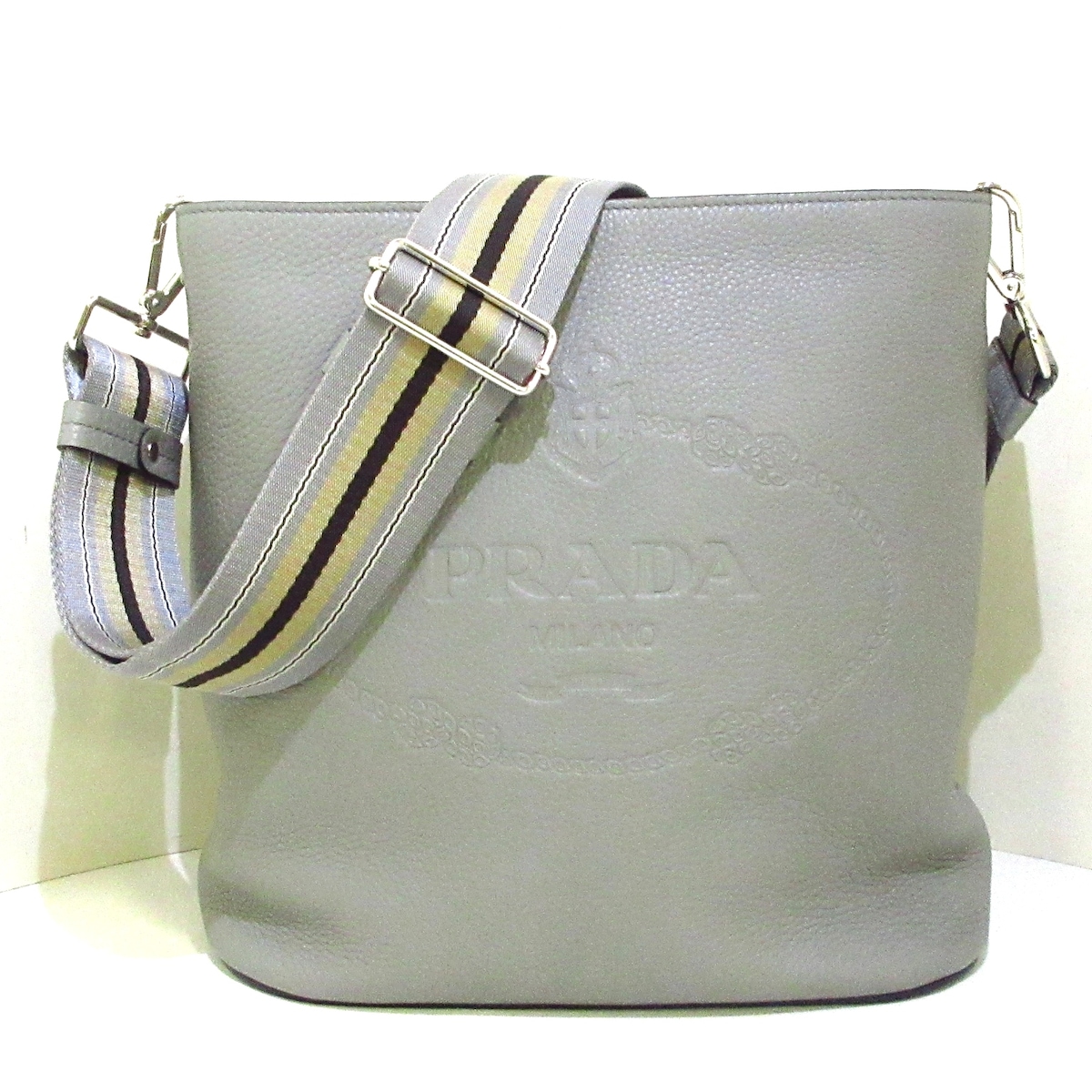 プラダ/ショルダーバッグ/ヴィッテロフェニックスカーフレザー/グレー
