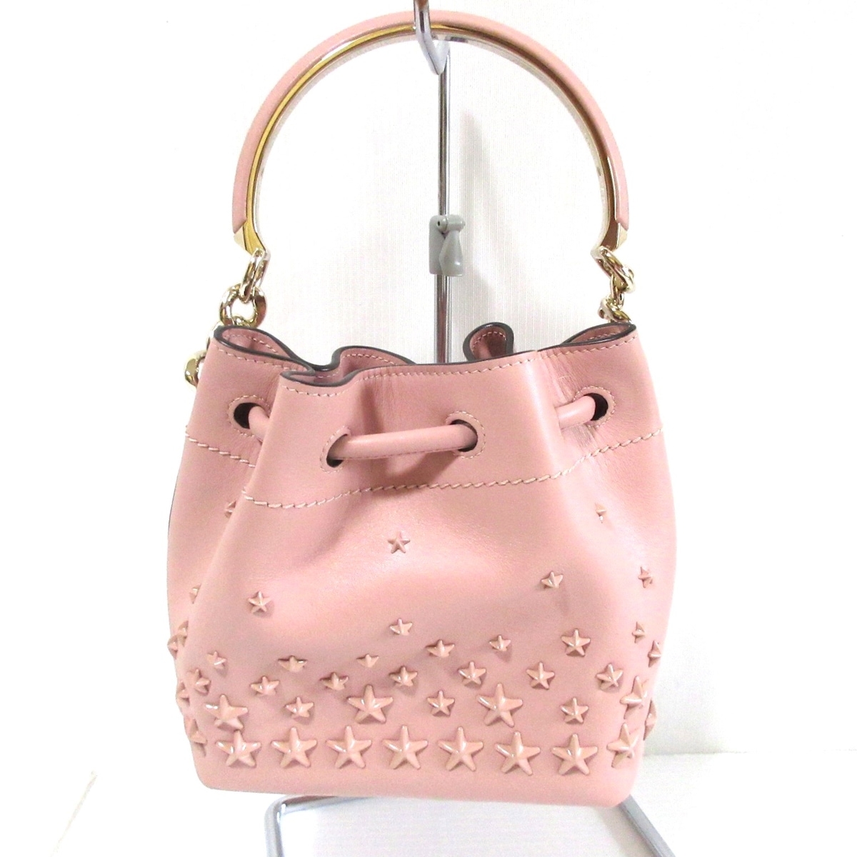 ジミーチュウ/ハンドバッグ/ボンボン バケットバッグ/ピンク/スムース