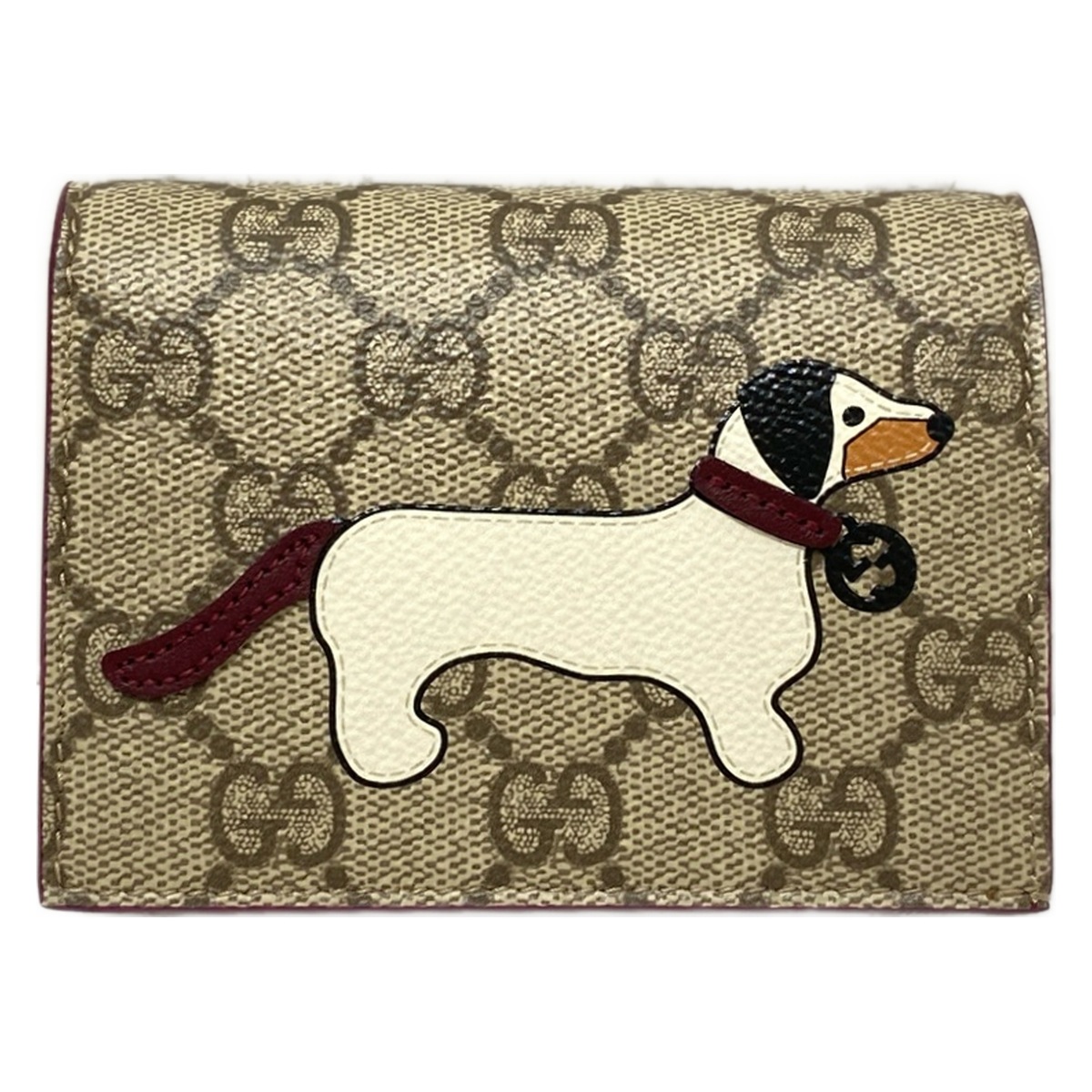 グッチ/2つ折り財布/ドッグ ディテール GG ミニウォレット/ベージュ