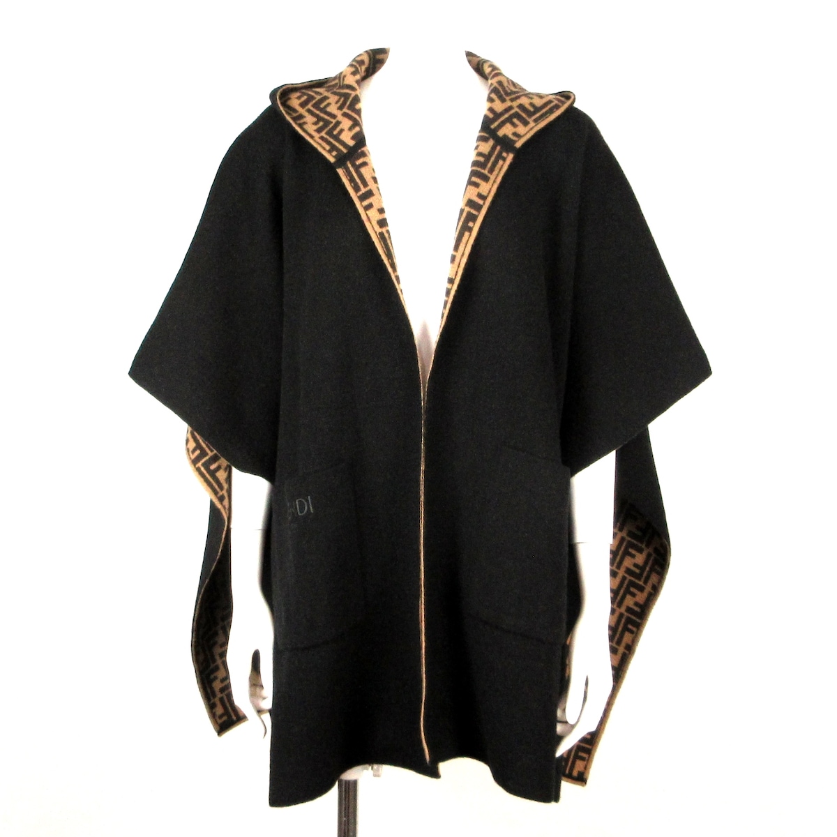 フェンディ/ポンチョ/黒×ダークブラウン×ベージュ/サイズ：UKuran 3