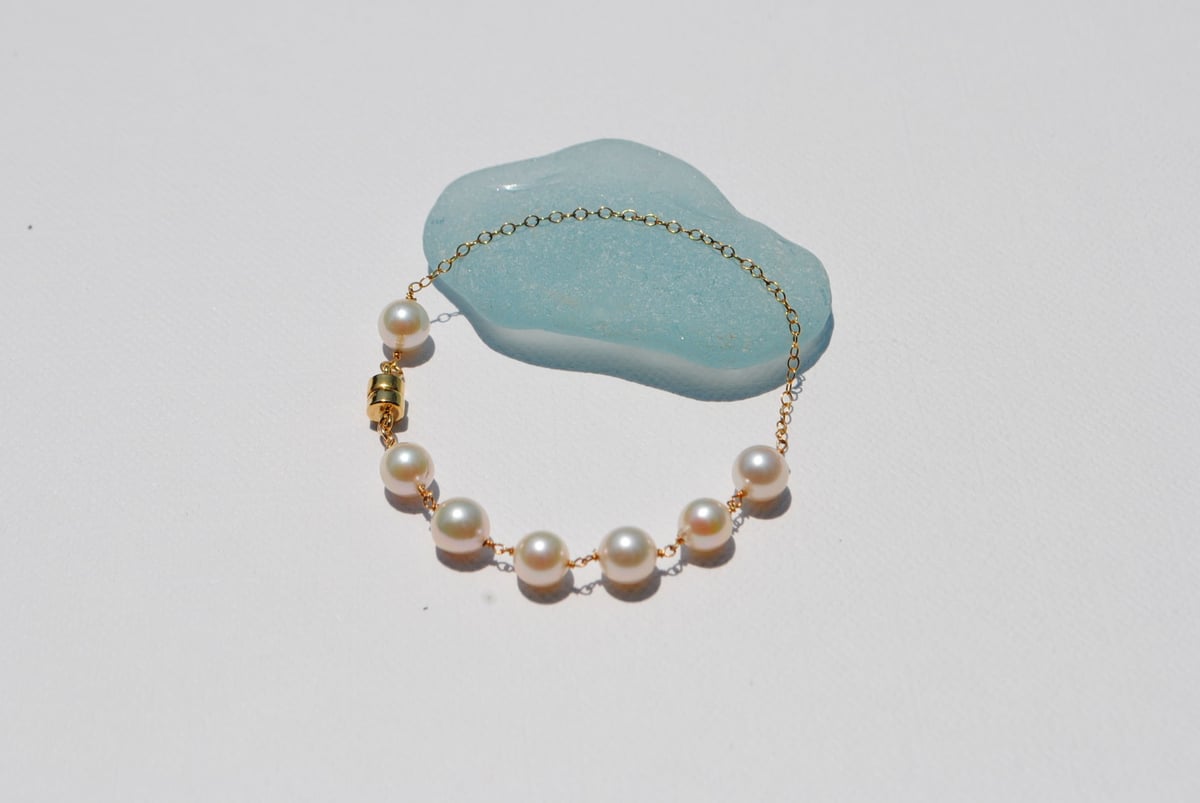 あこや真珠 ブルー クリーム s925 ブレスレット 透明感 洗練 fei