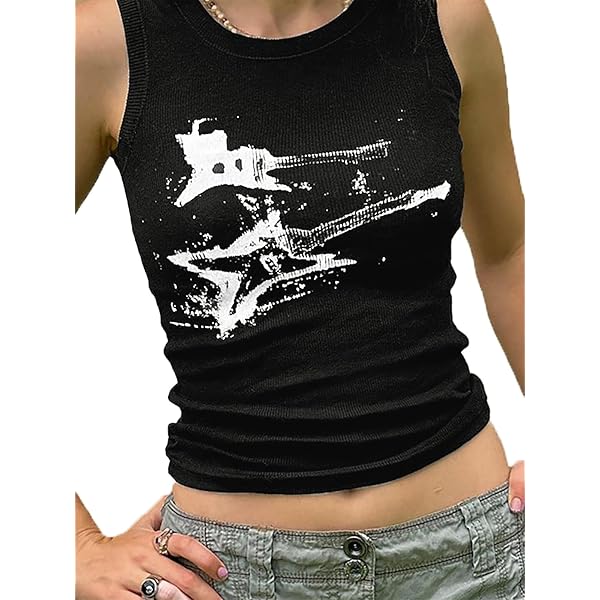 SOLY HUX Women's Graphic Tank Tops Y2k Gothic Scoop Neck