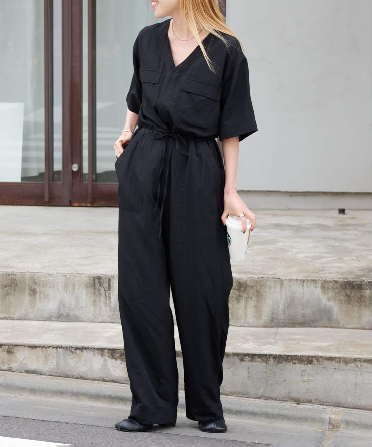 ≪予約≫ダブルポケットVネックオールインワン（つなぎ